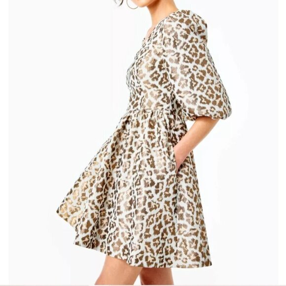 Lilly Pulitzer Dresses & Skirts - Lily Pulitzer Calyssa Metallic Leopard Animal Print Fit & Flare Dress Size 8